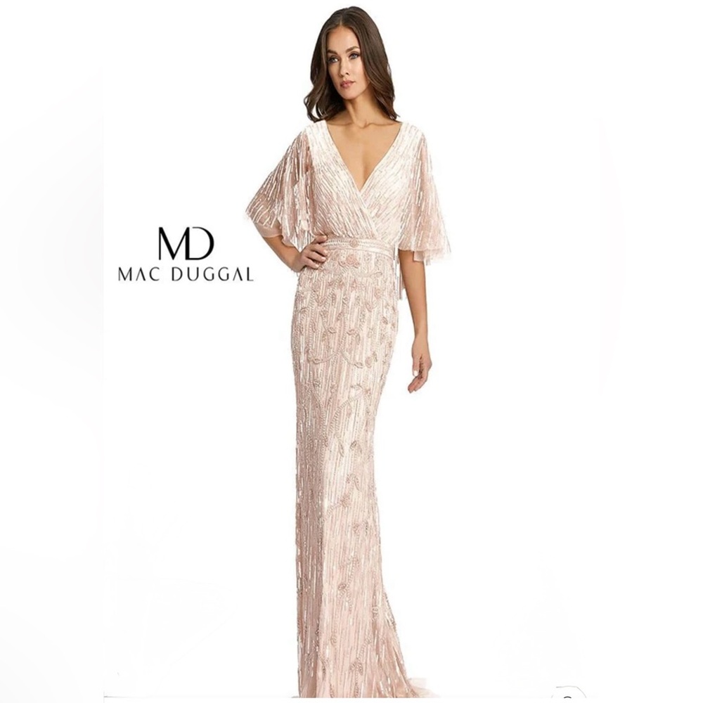 Mac Duggal 9064  Beaded Cape Gown Size 10 NWT
